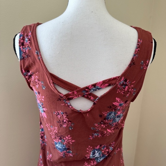 *MUDD* Pink x Blue Floral Sleeveless Cross-Back Sundress Size M - Picture 6 of 9